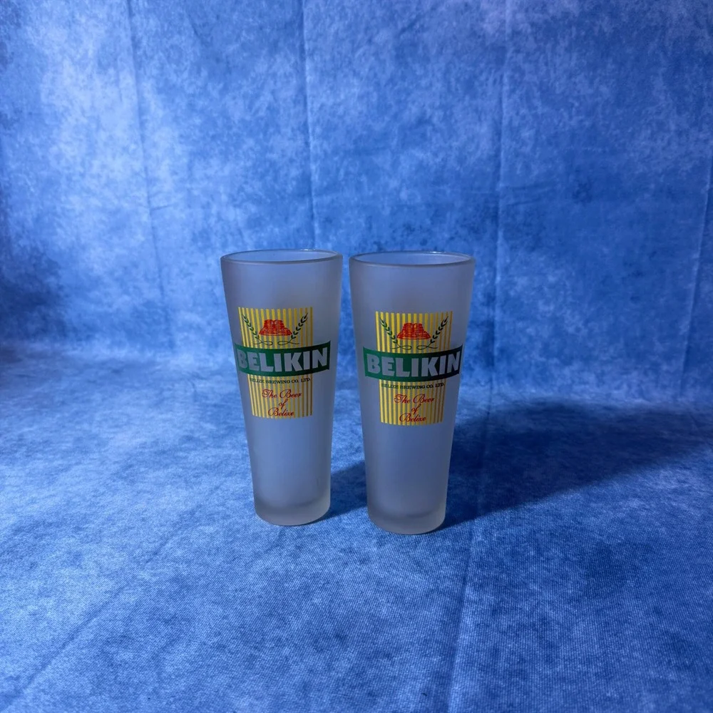 Belikin Beer Frosted Pint Glasses Set of 2 Belize Brewing Bar Pub Glasses 7